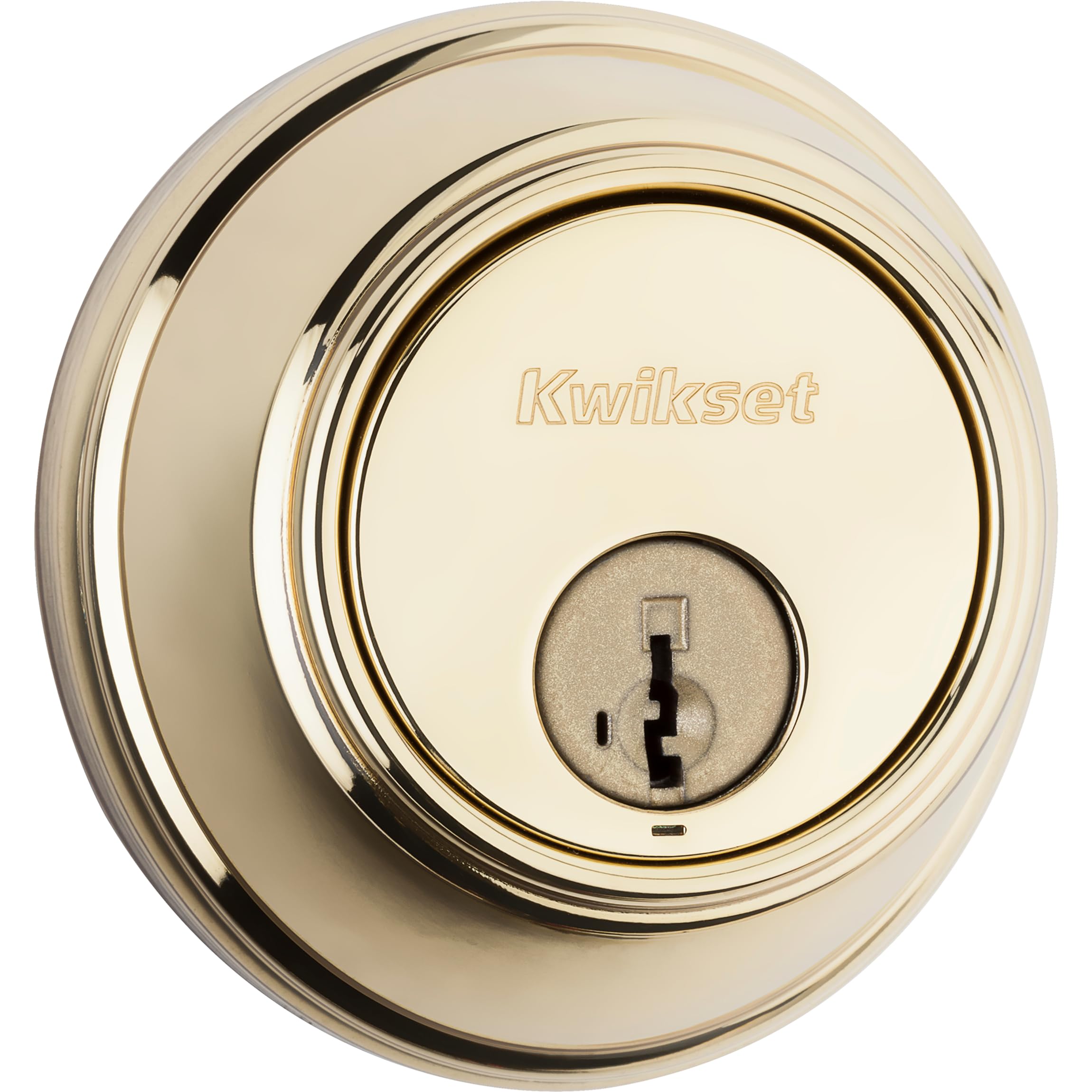 Kwikset 817 Deadbolt Lock, Polished Brass Round Exterior